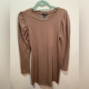 AQUA‎ Puff Sleeve Bodycon Dress Dark Mocha Cotton Blend sz Small NWT
